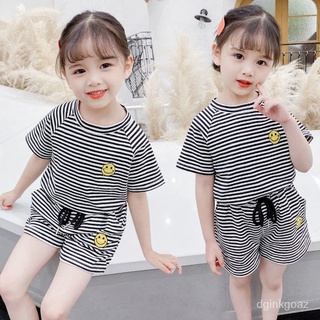 สาวชุดฤดูร้อนเด็กเกาหลีลายชุดเด็กทารกกางเกงขาสั้นแขนสั้นเสื้อผ้าเด็กสองชิ้นหญิงน้ำต่างประเทศ LOUy