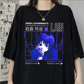 Serial Experiments Lain Oversized T-Shirt Men Cotton T Shirt Glitch Iwakura Manga Weeb Girl Sci Fi Anime Short Sleeve Te