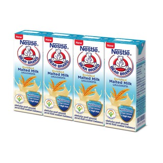 [ แพ็ค 4 ] Nestle Bear Brand Enriched Malted Milk ผลิตภัณฑ์นมยูเอชที ผสมมอลต์ ตราหมี เอ็นริช มอลตมิลค์ 180 มล.