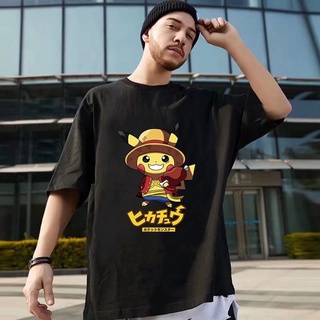เสื้อยืดแขนสั้น พิมพ์ลายปิกาจู ทรงหลวม แฟชั่นฤดูร้อน สไตล์ญี่ปุ่น สําหรับผู้ชาย และนักเรียน