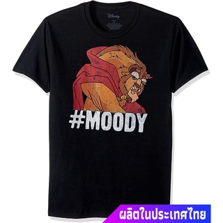 เสื้อยืดสีดำอินเทรนด์New ข้อเสนอพิเศษ หุ่นยนต์ ผู้ชาย Disney Mens Beauty And The Beast Hashtag Moody Graphic T-Shirt คอ