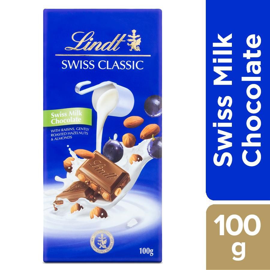 lindt-swiss-classic-raisins-roasted-hazelnuts-amp-almonds-100g-ลินด์-สวิส-คลาสสิค-อัลมอน-นม-ช็อคโกแลต-100กรัม