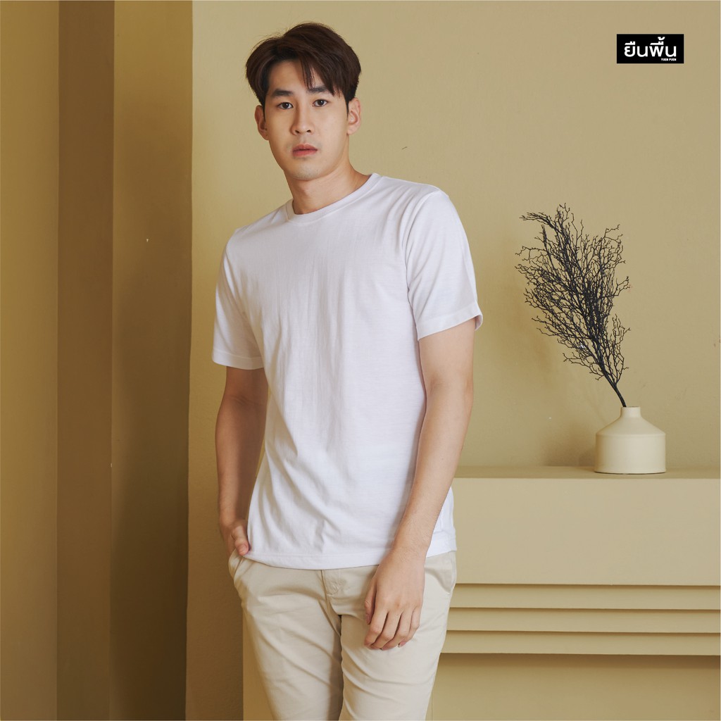 yuenpuen-ยืนพื้นผ้านุ่ม-เสื้อยืดเปล่า-เสื้อยืดสีพื้น-เสื้อยืดคอกลม-สีขาว-ใส่สบายๆ