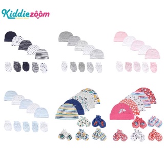 Kiddiezoom หมวก + ถุงมือ 5 ชุด สําหรับเด็กทารกแรกเกิด อายุ 0-6 เดือน ผ้าฝ้ายแท้ เด็กผู้ชาย สาว ที่รัก