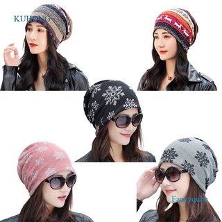 ภาพขนาดย่อของสินค้าKuhong หมวกบีนนี่ ผ้าฝ้ายถัก ลายเกล็ดหิมะ แฟชั่นฤดูใบไม้ร่วง ฤดูหนาว สําหรับผู้หญิง