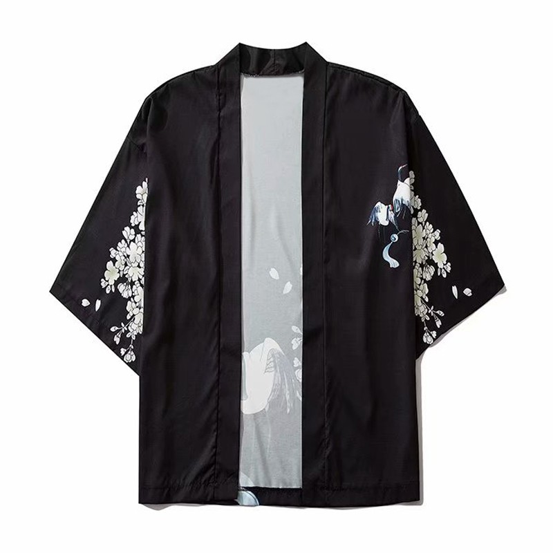 เสื้อคลุมกิโมโน-แขนสามส่วน-พิมพ์ลายการ์ตูนดอกไม้-ทรงหลวม-ขนาดใหญ่-สไตล์ญี่ปุ่นโบราณ-สําหรับเด็กผู้ชาย