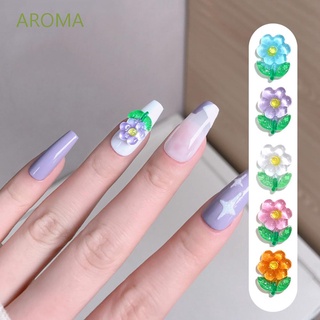 Aroma อุปกรณ์ตกแต่งเล็บเครื่องประดับคริสตัลรูปหัวใจ 3D Diy สีแคนดี้สําหรับตกแต่งเล็บ