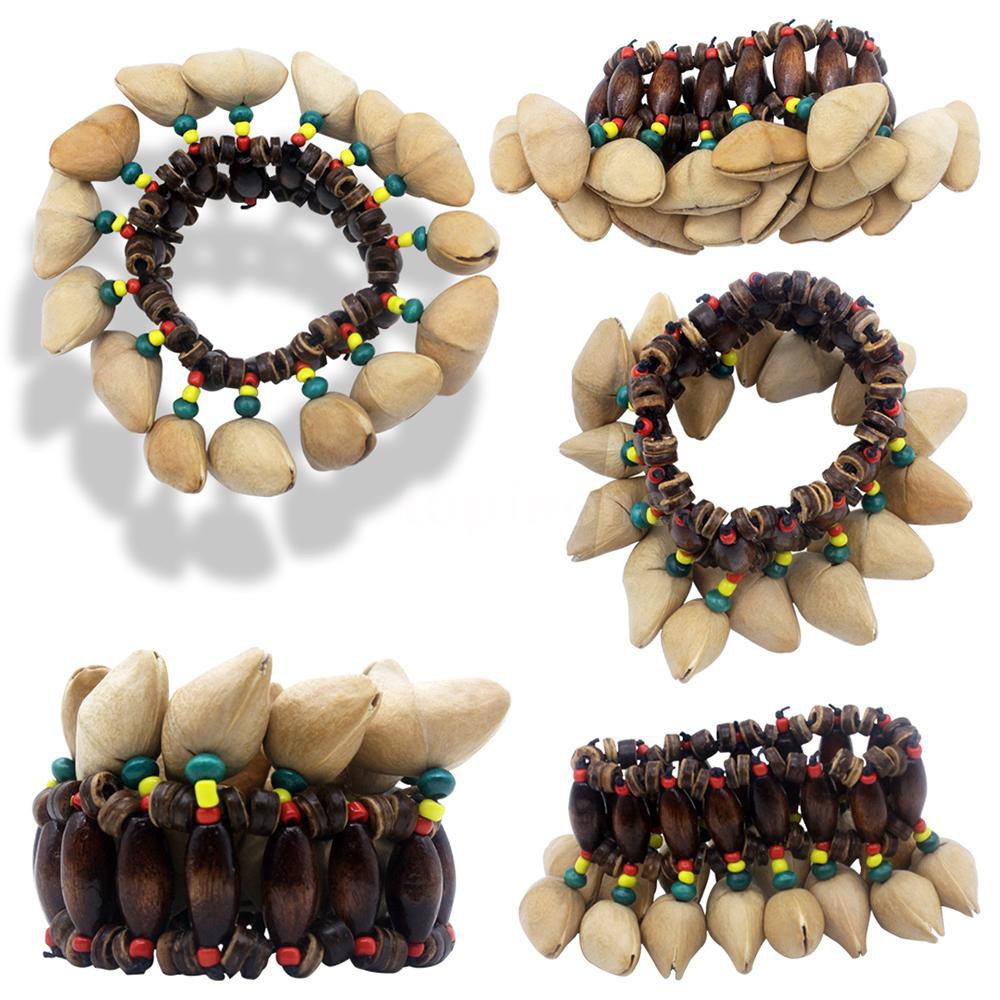 2 PCS African Tribal Nut Shell Rattle Bracelets - Handbell Percussion Accessories