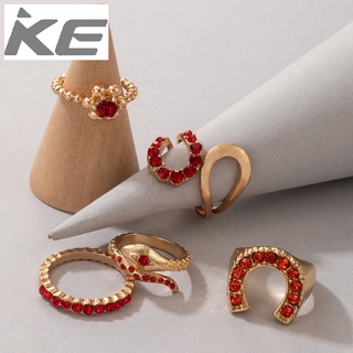 Jewelry Ring Irregular Geometric Letter U Animal Snake Red Diamond Ring Set of 5 for girls for