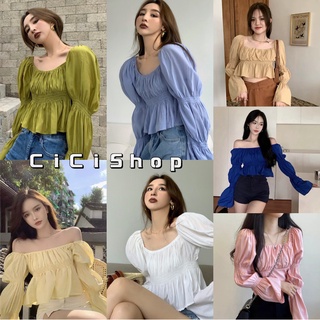 ภาพขนาดย่อของสินค้าCicishop(1824)เสื้อคอเหลี่ยม สม็อคช่วงอก แต่งแขนสม็อค เนื้อผ้าใส่สบาย งานสวย