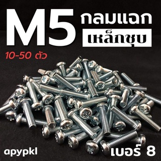 (10-50 ตัว) M5 สกรูหัวกลมสี่แฉกเหล็กชุบ JP