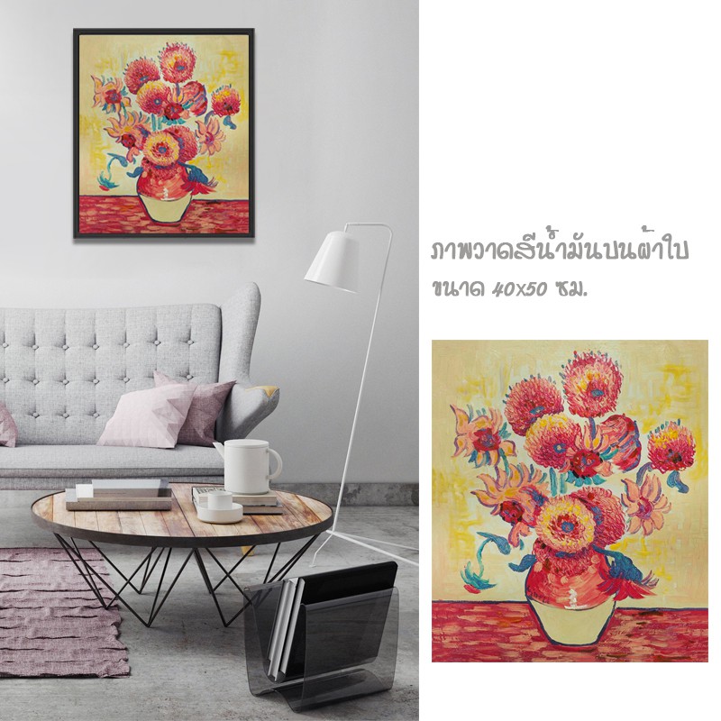 รูปภาพติดผนังabstact-art-ภาพวาด-ภาพวาดตกแต่งบ้าน-รูปวิวทิวทัศน์-ภาพสีน้ำมันบนผ้าใบ-ภาพดอกทานตะวันในแจกัน-ขนาด-40x50cm