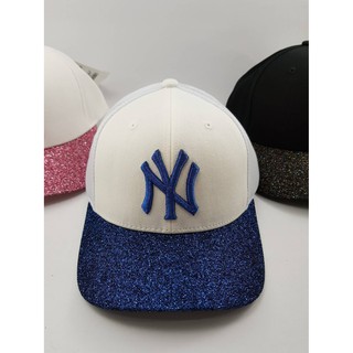 ของแท้ นำเข้าจากเกาหลี หมวก New York หมวก NY MLB YANKEES รหัส 32CPM5741 ขาวปักน้ำเงิน กลิตเตอร์