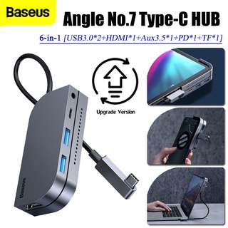 Baseus 6-in-1 Angle No.7 Multifunctional Type-C HUB Converter 60W USB3.0 PD Quick Charging 2.5mm 6 Ports HDMI USB HUB for Computer Mobile Phone