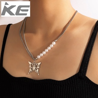 Butterfly Necklace Simple Pearl Frosty Vintage Silver Single Necklace for girls for women low