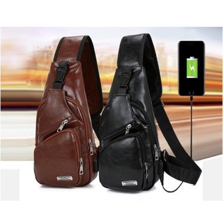 BAG-FASHION Men Bag USB Charging Leather Handbag กระเป๋าสะพายข้าง คาดอก กระเป๋า กระเป๋ากันน้ำ กระเป๋าผู้ชาย กระเป๋าสะพาย