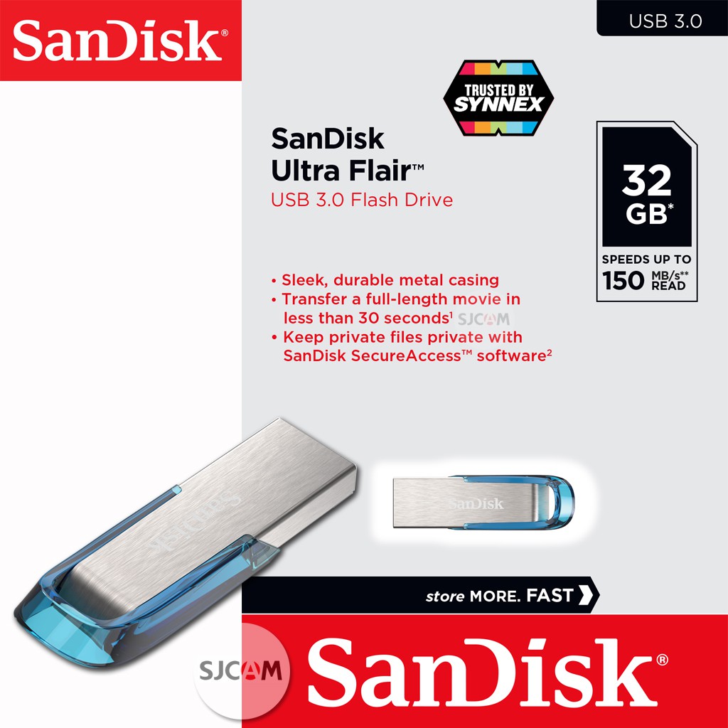 ภาพหน้าปกสินค้าSanDisk (สีฟ้า) Flash Drive Ultra Flair USB 3.0 32GB Speed 150MB/s (SDCZ73_032G_G46B) แฟลชไดร์ฟ PC รับประกัน Synnex 5ปี จากร้าน sjcam_officialstore บน Shopee