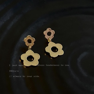 925 silver needle flower earrings Korea Dongdaemun metal temperament hoop earrings Harajuku style lazy earrings for girl