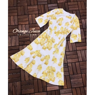 Orange Juice Chick Chick Dress เดรสสีเหลือง ลายลูกไก่