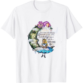 เสื้อยืดคอกลม แขนสั้น ผ้าฝ้ายแท้ พิมพ์ลายการ์ตูนอนิเมะภาพยนตร์ Alice in Wonderland Alice in Wonderland Cheshire Cat สําห