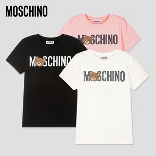 Moschinos ใหม่ เสื้อยืดคอกลม แขนสั้น พิมพ์ลายโลโก้หัวหมี สีพื้น คลาสสิก เข้ากับทุกการแต่งกาย