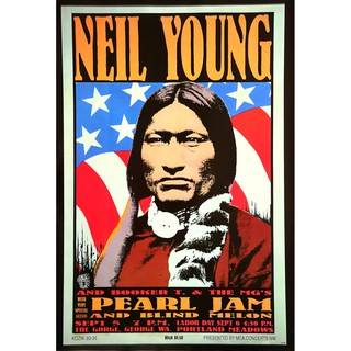 โปสเตอร์ รูปวาด กราฟฟิก คอนเสิร์ต นีล ยัง Neil Young Pearl Jam Concert POSTER 24”x35” Inch Canada Rock Folk Country