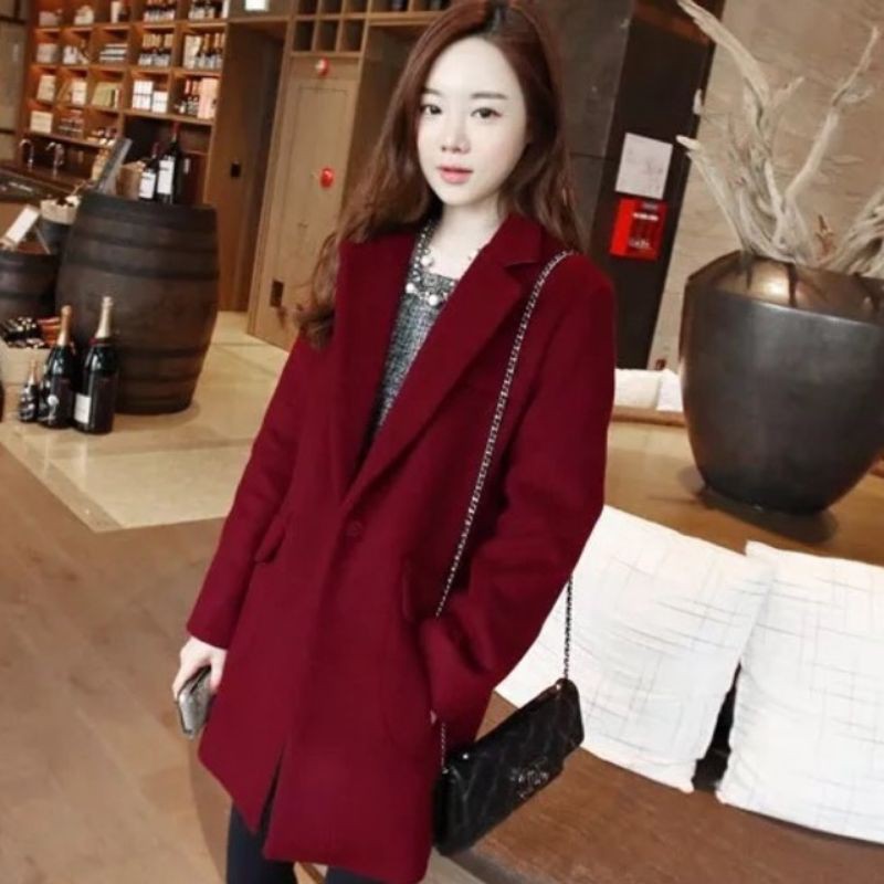 New !!! Red wine Coat เสื้อโค้ทตัวยาวสีแดงไวน์ Shopee Thailand
