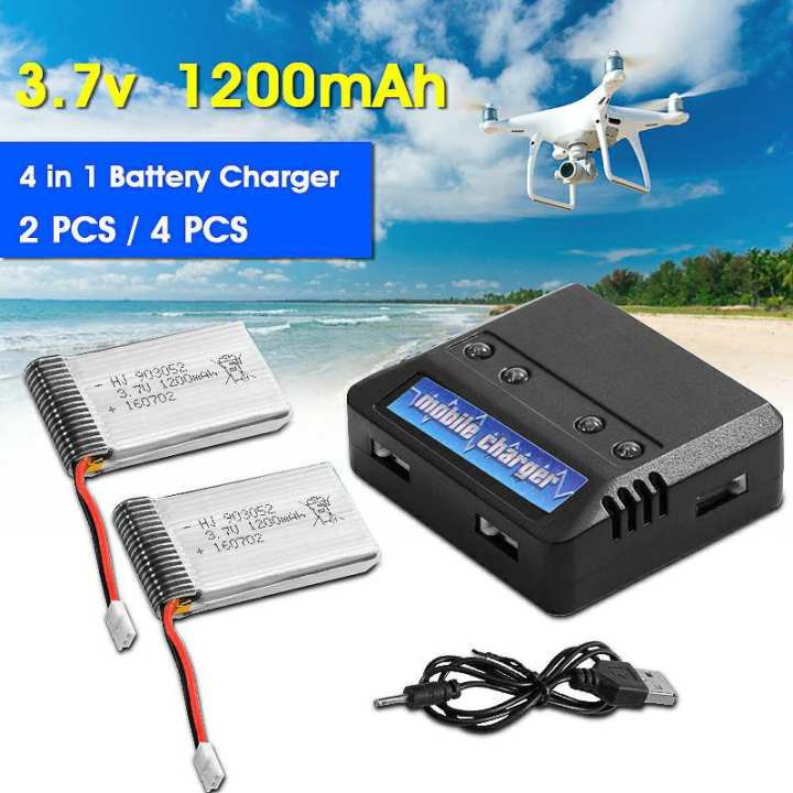 รูปภาพสินค้าแรกของแบตเตอรี่ Lipo 3.7V 1200mAh 25C 4 in 1 เครื่องชาร์จแบต สำหรับ Syma X5 X5C X5SC X5SW Quadcopter BC590