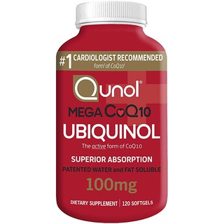 สินค้า Qunol Mega CoQ10 120 เม็ดUbiquinol 100 mgไซน์ใหญ่Exp.12/2026