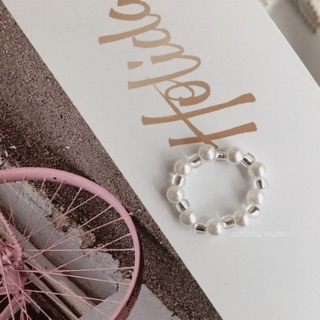 🤍 White & Silver beads ring | แหวนมุกสลับบีดเงินใสวิ้ง ✨