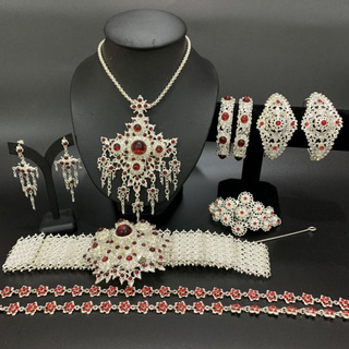 vintage jewelryเครื่องประดับไทย ชุดเครื่องประดับเจ้าสาว ทับทิมสีเงิน จี้ขนาดใหญ่