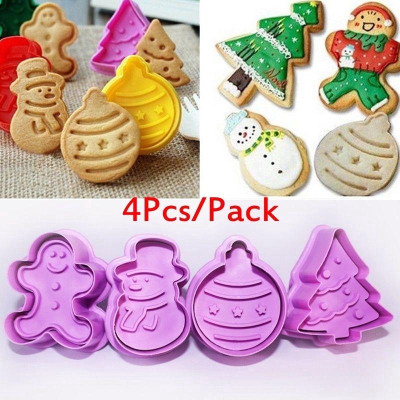 4Pcs Christmas Cookie Biscuit Plunger Cutter Mould Fondant Cake Mold Baking tool แม่พิมพ์ตัดเค้กคุกกี้บิสกิต 4 ชิ้น