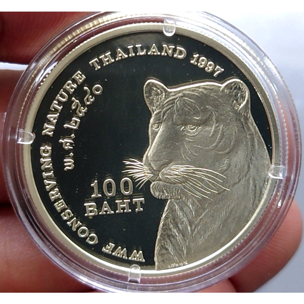 เหรียญเงินขัดเงา-100-บาท-เสือเศร้า-ส่งเสริมการอนุรักษ์ธรรมชาติและสัตว์ป่า-แบบบาง-พร้อมใบเซอร์-2540