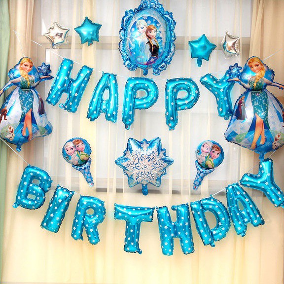 ฟรีปั๊ม-amp-เทป-ชุดลูกโป่ง-ลาย-frozen-happy-birthday-23-ชิ้น-สําหรับตกแต่งผนัง