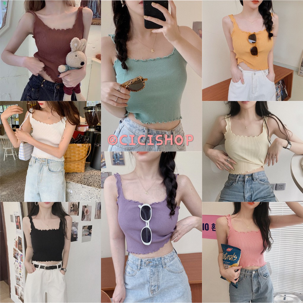 ภาพหน้าปกสินค้าCicishop"พร้อมส่ง"(9536)เสื้อสายเดี่ยวไหมพรมทรงกล้าม งามน่ารักมา กก จากร้าน cicishop1 บน Shopee