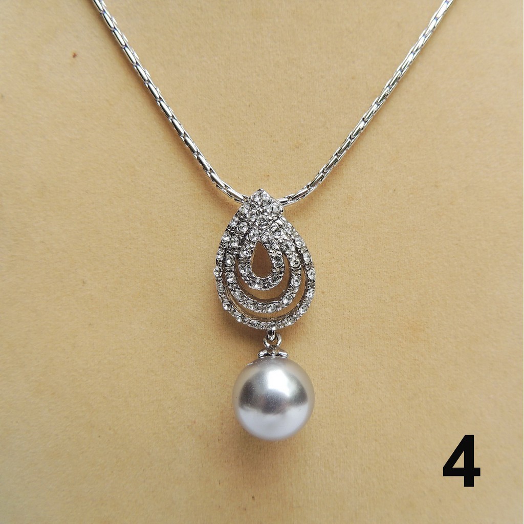 สร้อยคอพร้อมจี้-เงินแท้-925-ประดับเพชร-cz-เคลือบทองคำขาว-งานคุณภาพ-silver-chain-rhinestone-pendant-necklace