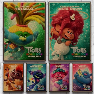 โปสเตอร์ภาพยนตร์แอนิเมชั่น Trolls World Tour สไตล์เรโทร สําหรับตกแต่งบ้าน