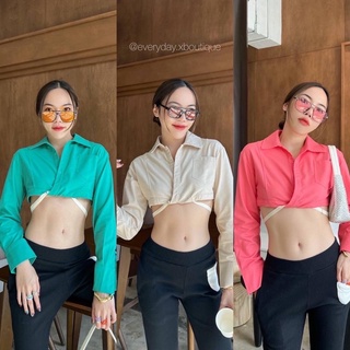 Jac crop 🔥🔥 (370฿ฟรีส่ง) ที่สุดของความแซ่บต้อนรับซัมเมอร์นี้!!! แม่เอ้ยยยยสวยมาก  น้องเสื้อเชิ้ตแขนยาวครอปดีเทลสายคาดเอว