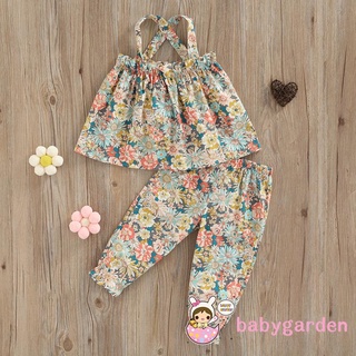 Babygarden-1-6 ปี ชุดเด็กผู้หญิง ฤดูร้อน ชุดเสื้อแขนกุด เปิดหลัง + กางเกงยางยืด ลายดอกไม้