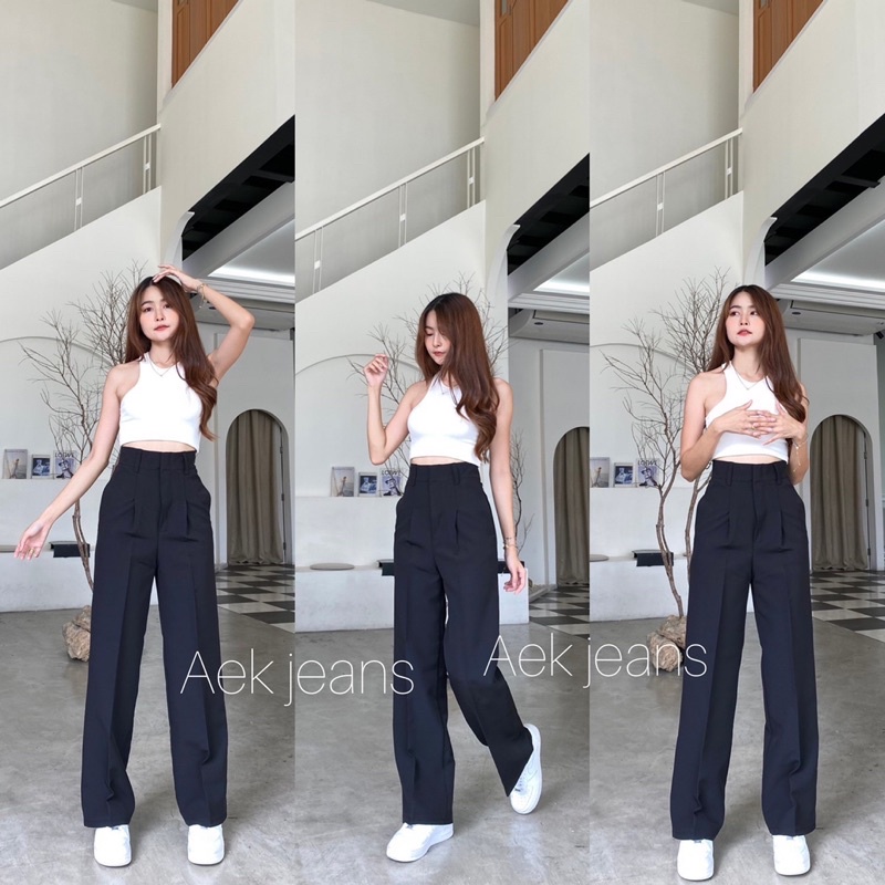 s-xxxl-กางเกงขากระบอกกลาง-รุ่นแต่หูเข็มขัด-เอวสูง-ผ้าไอวี่-ทรงสวยมาก