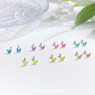 earika.earrings - tiny buttie piercing จิวหูเงินแท้จี้ผีเสื้อสีนีออน (ราคาต่อชิ้น) (มีให้เลือก 7 สี)เหมาะสำหรับคนแพ้ง่าย