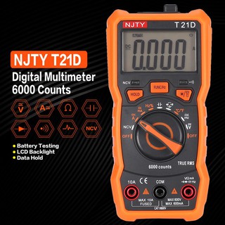 NJTY T21D มัลติมิเตอร์ดิจิทัล DC/AC โวลต์ แอมป์ โอห์ม ไดโอด NCV