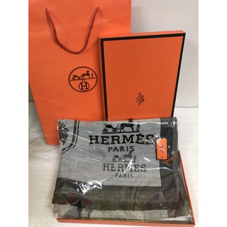 ผ้าพันคอ Hermes   (มีกล่อง+ถุงกระดาษนิ้วแถม) H-5 สีเทา 70*180 CM