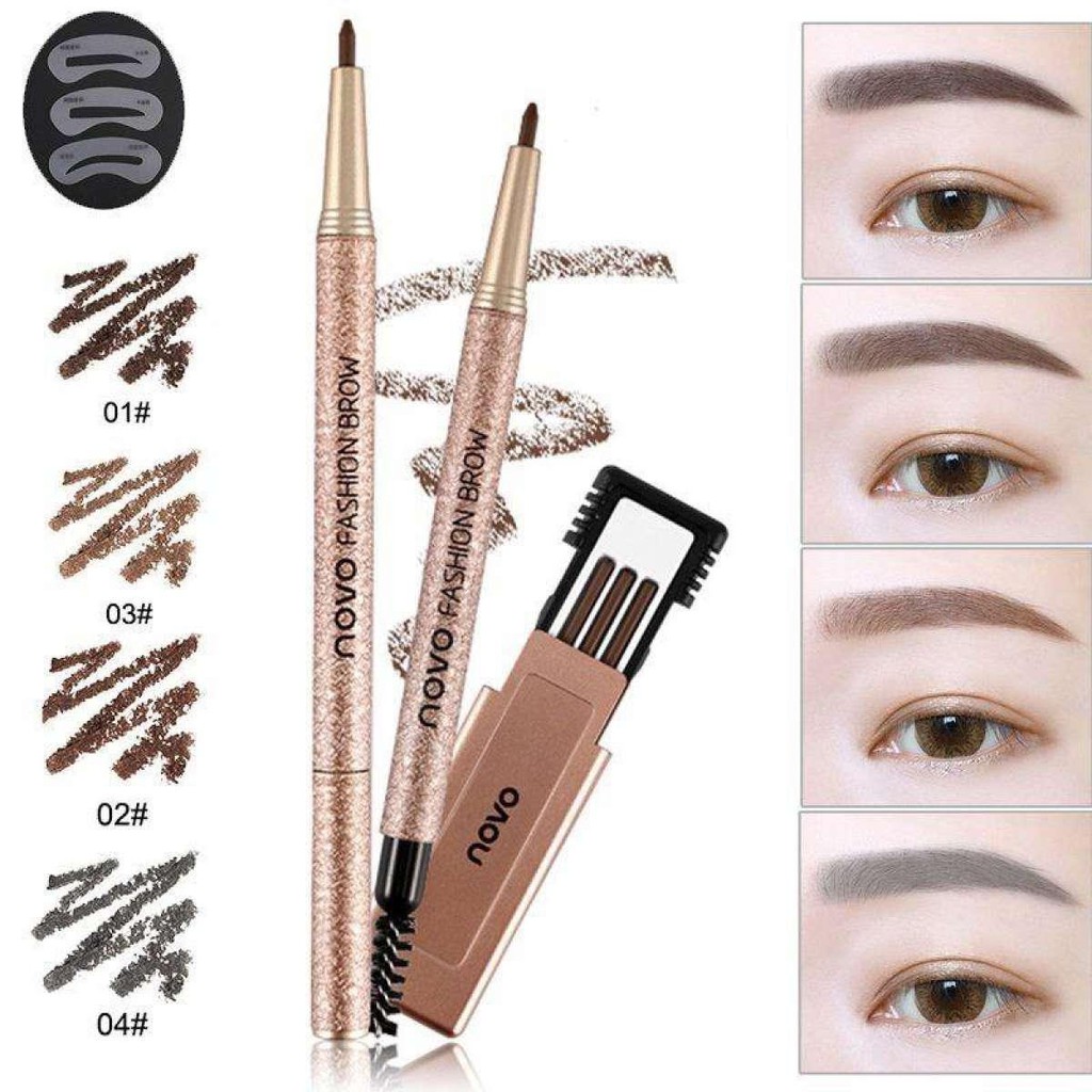 ภาพหน้าปกสินค้าNo.5146 NOVO FASHION BROW Eyebrow โนโว ดินสอเขียนคิ้ว แบบหมุน แถมไส้ดินสอ + บล๊อกคิ้ว 3 ชิ้น พร้อมไส้ดินสอเปลี่ยน3แท่ง จากร้าน newfaces บน Shopee