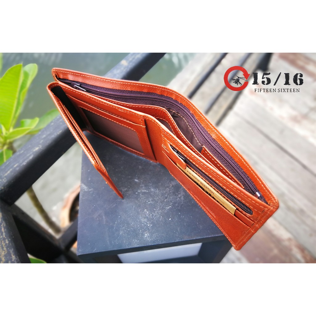 กระเป๋าสตางค์หนังแท้-ใบสั้น-3-พับ-พร้อมส่ง-fifteen-sixteen-รุ่น-vegetable-tanned-wallet-f049-1v