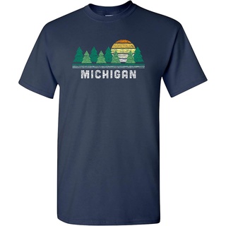 เสื้อยืดโอเวอร์ไซส์เสื้อยืด พิมพ์ลาย Michigan Retro Treeline - Michigan Pride Great Lakes State Up North แฟชั่นฤดูร้อน ส