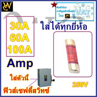 ฟิวส์กระบอก ฟิวส์เซฟตี้ ใช้คู่กับ ตู้สับโยก ฟิวส์ 250V 30A 60A 100A เลือกได้ รุ่น2เฟส กระบอกฟิวส์