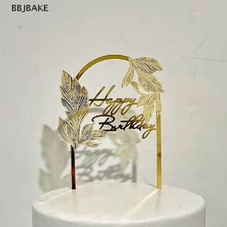 [cxFSBAKE] Laser Engraved Happy Birthday Cake Topper golden arch leaves acrylic Cake Topper  KCB
