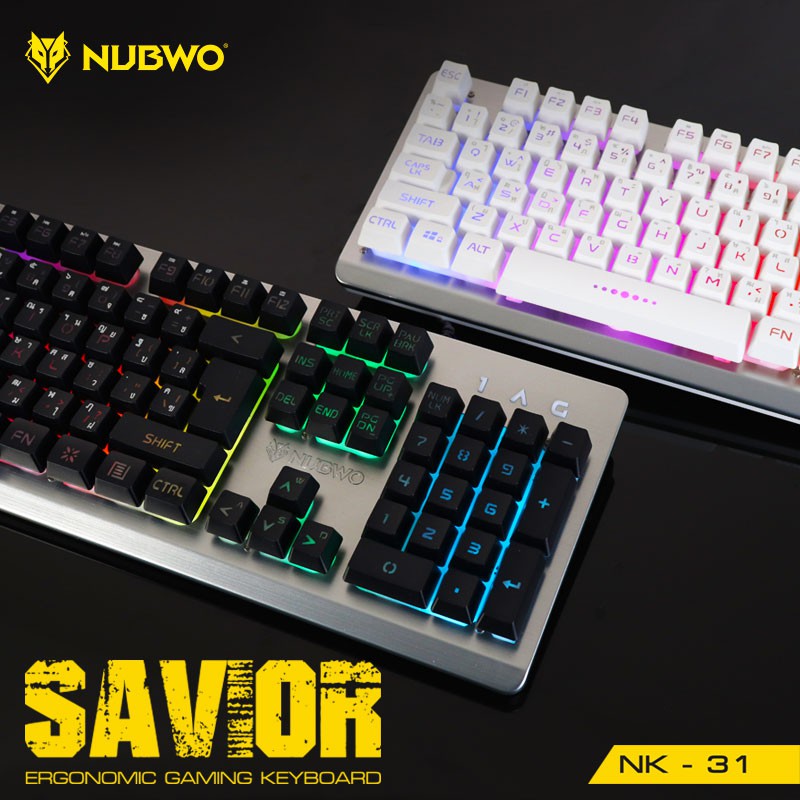 คีย์บอร์ดเกมมิ่ง-nubwo-nk-31-สีดำ-savior-gaming-keyboard-ไฟรุ้ง-7สี-ปุ่มกดนิ่ม-เงียบ-สินค้ามีประกัน