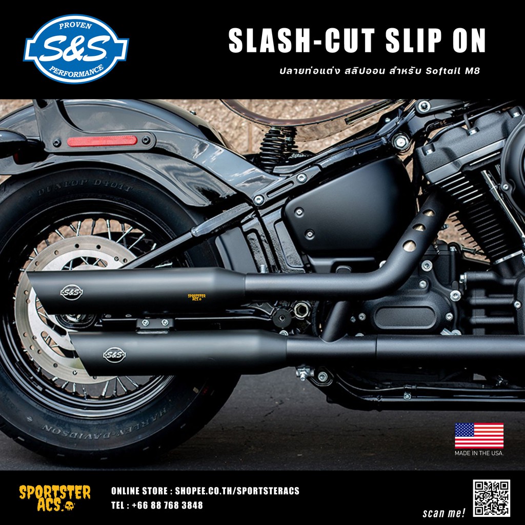 **ฟรีส่ง** S&S - Slash Cut Slip On Muffler ปลายท่อสำหรับ Harley Softail ...